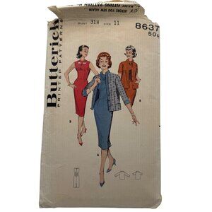 Vintage Butterick 8637 Jr Misses Dress Jacket Sewing Pattern Size 11 Retro